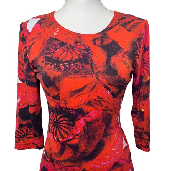 Preen By Thornton Bregazzi 3/4 Sleeve Patterned Bodycon Dress Red Black Size XS - Picture 4 of 14